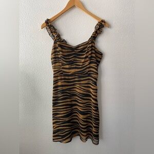 All In Favor Ruffle Straps Tiger Print Mini Dress Small